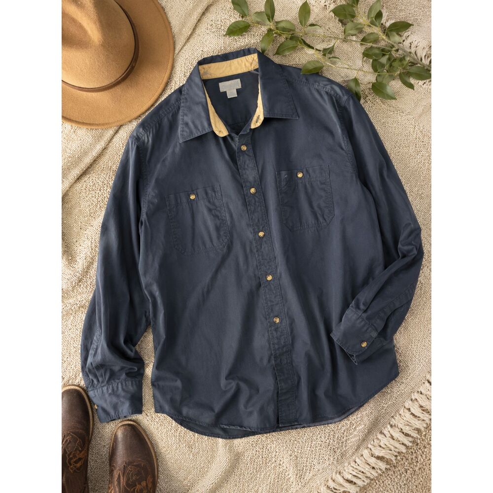 Carhartt Men's 2XL Navy Long Sleeve Button Front Work Shirt Cotton Utility Shirt